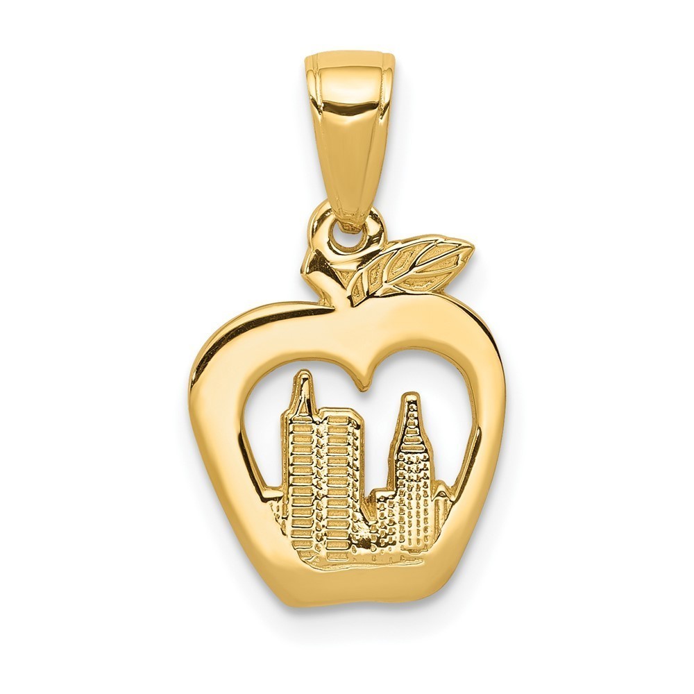 10k Yellow Gold Small Travel New York Skyline in Apple Necklace Charm Pendant